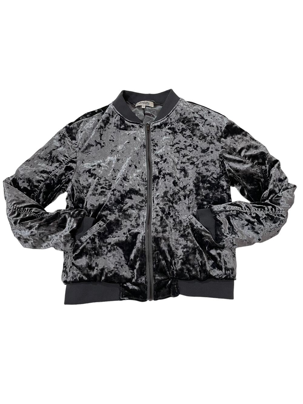 Charlotte Russe Velvet Bomber Jacket - Gray - Medium